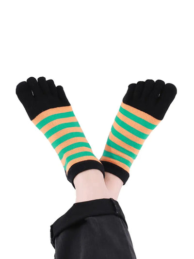 Colorful striped Cotton men's Low Cut Five Finger Socks, black