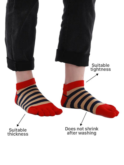 Colorful striped Cotton men's Low Cut Five Finger Toe Socks, red