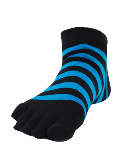 Colorful striped Cotton men's Low Cut Five Finger Toe Socks, black-blue
