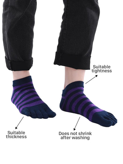 Colorful striped Cotton men's Low Cut Five Finger Toe Socks, blue-purple