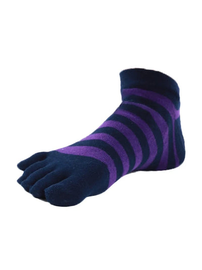 Colorful striped Cotton men's Low Cut Five Finger Toe Socks, blue-purple