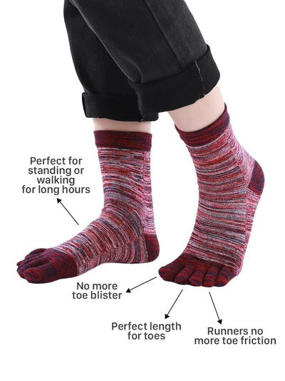 Men's Cotton Athletic Five Finger socks, red