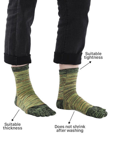 Men's Cotton Athletic Five Finger Toe Socks, green & yellow