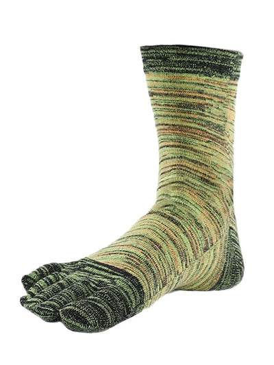 Men's Cotton Athletic Five Finger Toe Socks, green & yellow
