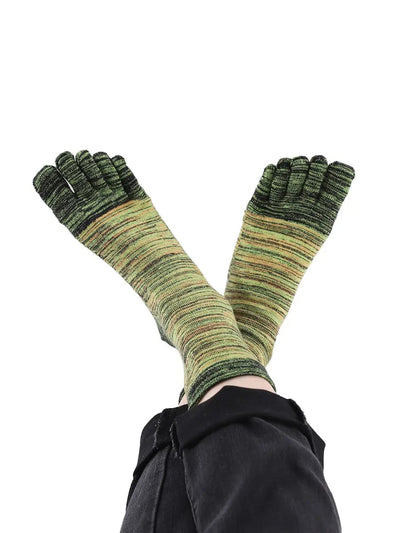 Men's Cotton Athletic Five Finger Toe Socks, green & yellow