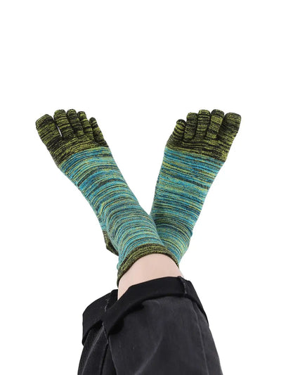 Men's Cotton Athletic Five Finger Toe Socks, blue-yellow