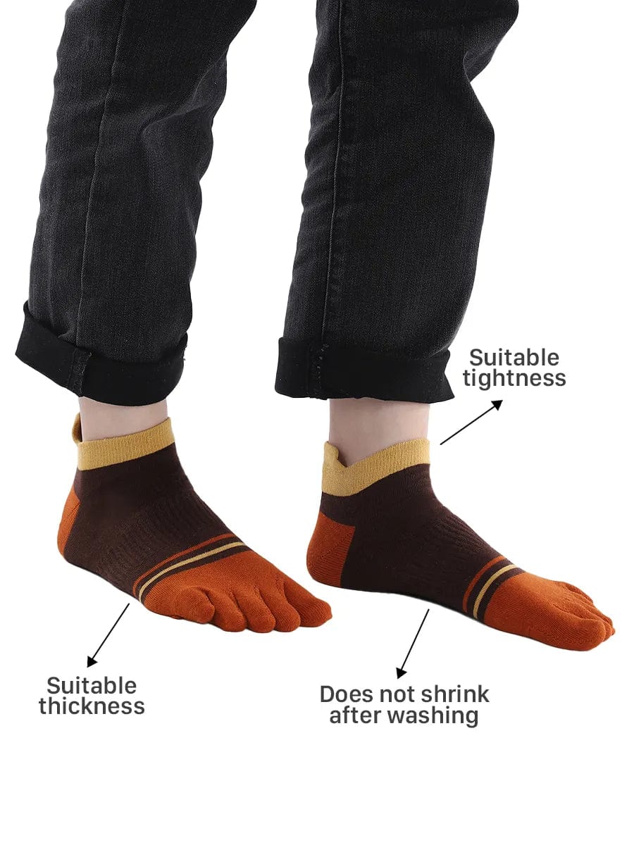 men's mix color five finger cotton socks, brown & orange