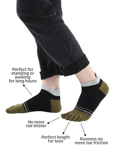 men's mix color five finger cotton socks, green & black