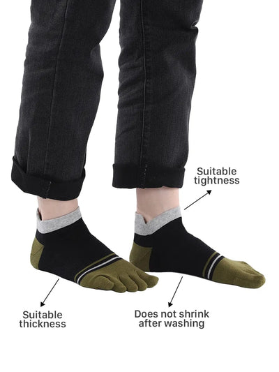 men's mix color five finger cotton socks, green & black