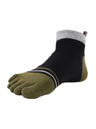 men's mix color five finger cotton socks, green & black