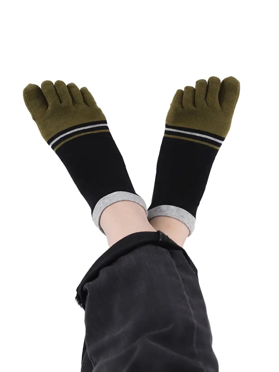 men's mix color five finger cotton socks, green & black