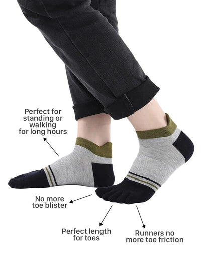 men's mix color five finger cotton socks, black & grey