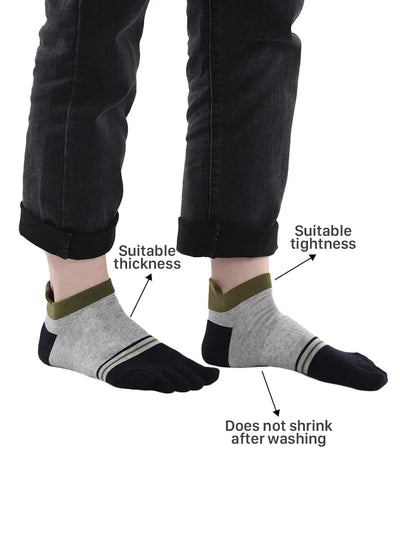men's mix color five finger cotton socks, black & grey