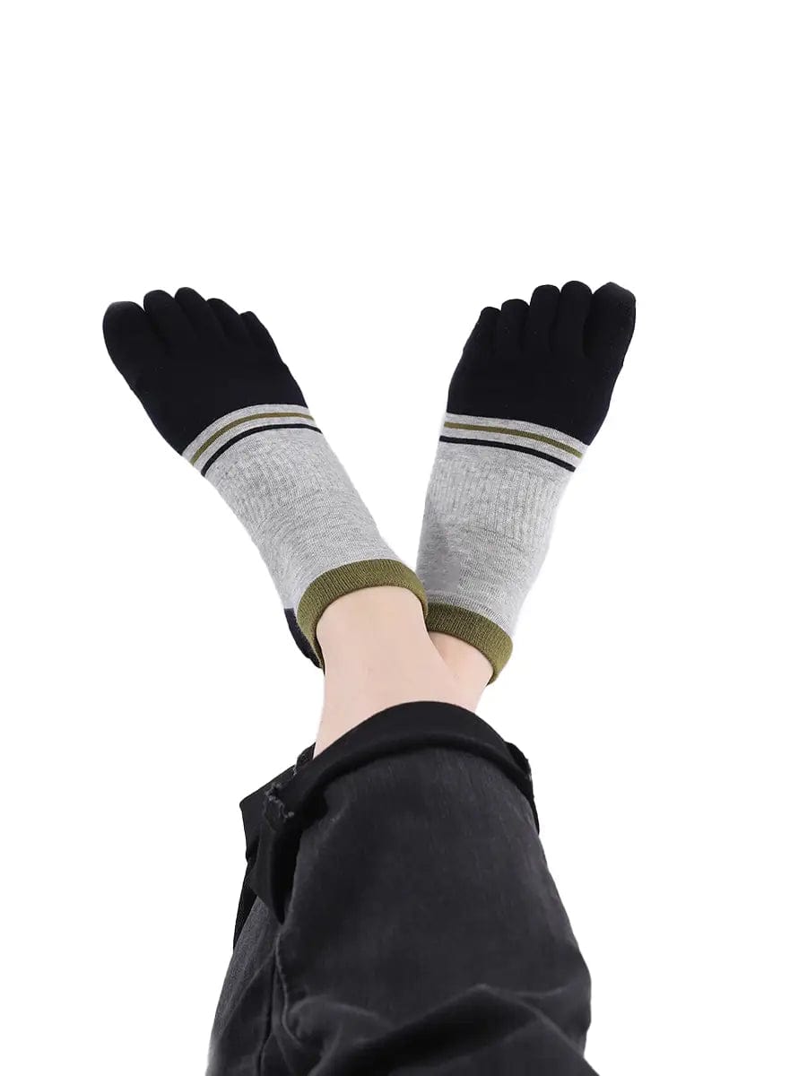 men's mix color five finger cotton socks, black & grey
