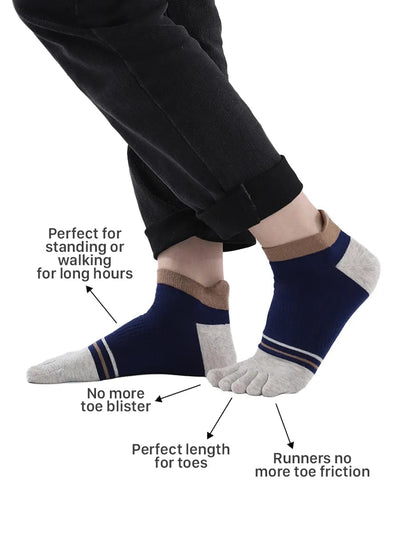 men's mix color five finger cotton socks, grey & blue