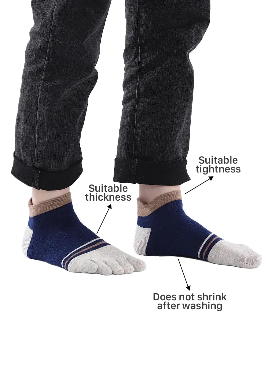 men's mix color five finger cotton socks, grey & blue
