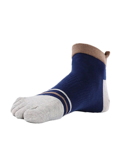 men's mix color five finger cotton socks, grey & blue