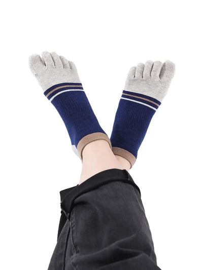 men's mix color five finger cotton socks, grey & blue