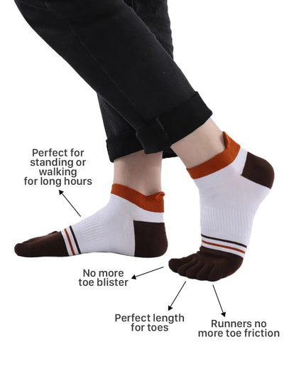 men's mix color five finger cotton toe socks, brown & white