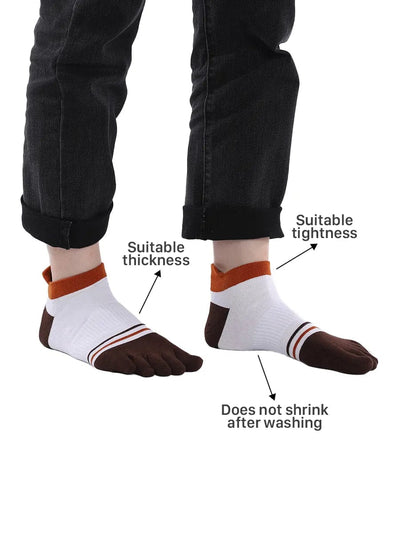 men's mix color five finger cotton toe socks, brown & white