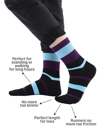 men's Tricolor Striped five finger Toe Socks, purple & blue