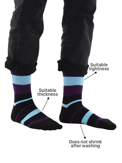 men's Tricolor Striped five finger Toe Socks, purple & blue