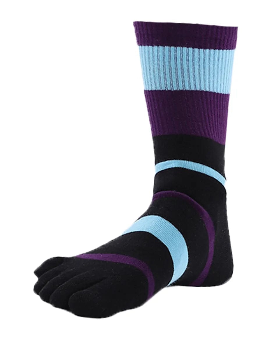 men's Tricolor Striped five finger Toe Socks, purple & blue