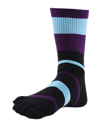 men's Tricolor Striped five finger Toe Socks, purple & blue
