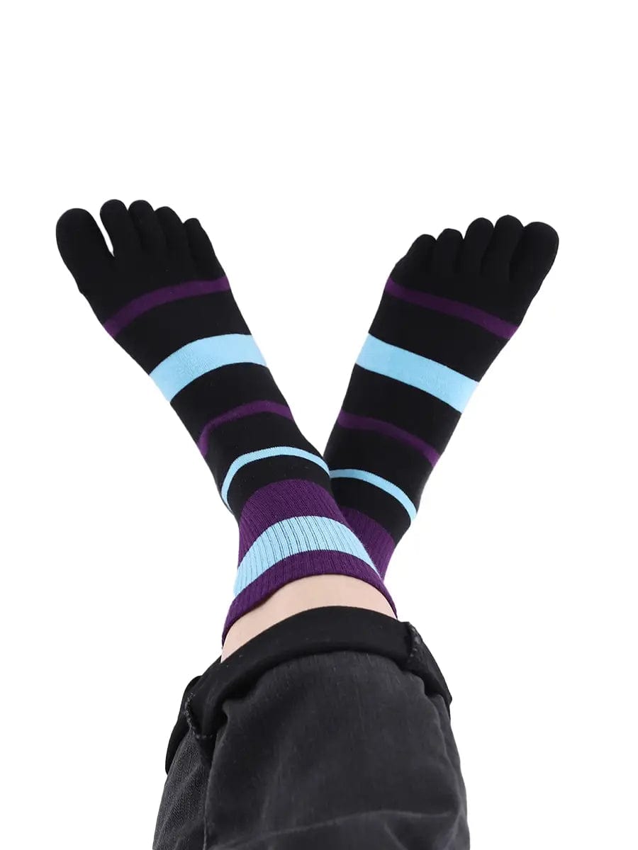 men's Tricolor Striped five finger Toe Socks, purple & blue