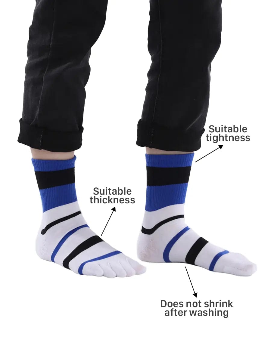 men's Tricolor Striped five finger Toe Socks, white & blue