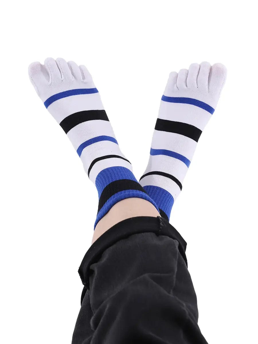 men's Tricolor Striped five finger Toe Socks, white & blue