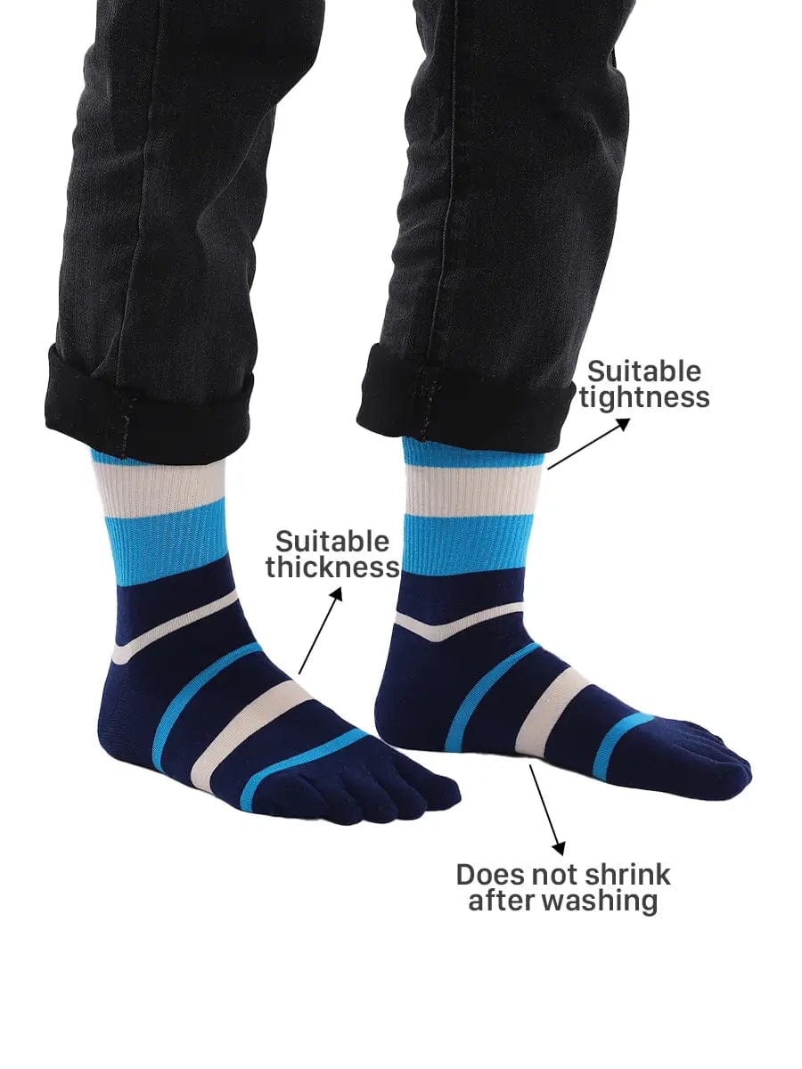 men's Tricolor Striped five finger Toe Socks, beige & blue