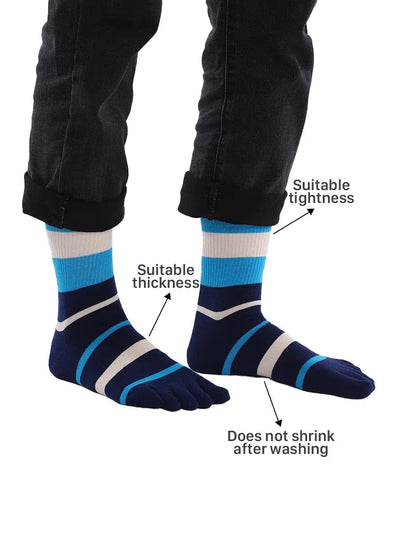 men's Tricolor Striped five finger Toe Socks, beige & blue