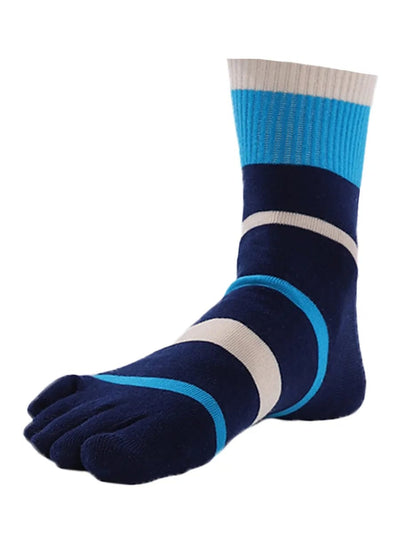 men's Tricolor Striped five finger Toe Socks, beige & blue