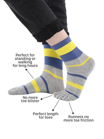 men's Tricolor Striped five finger Toe Socks, purple & grey