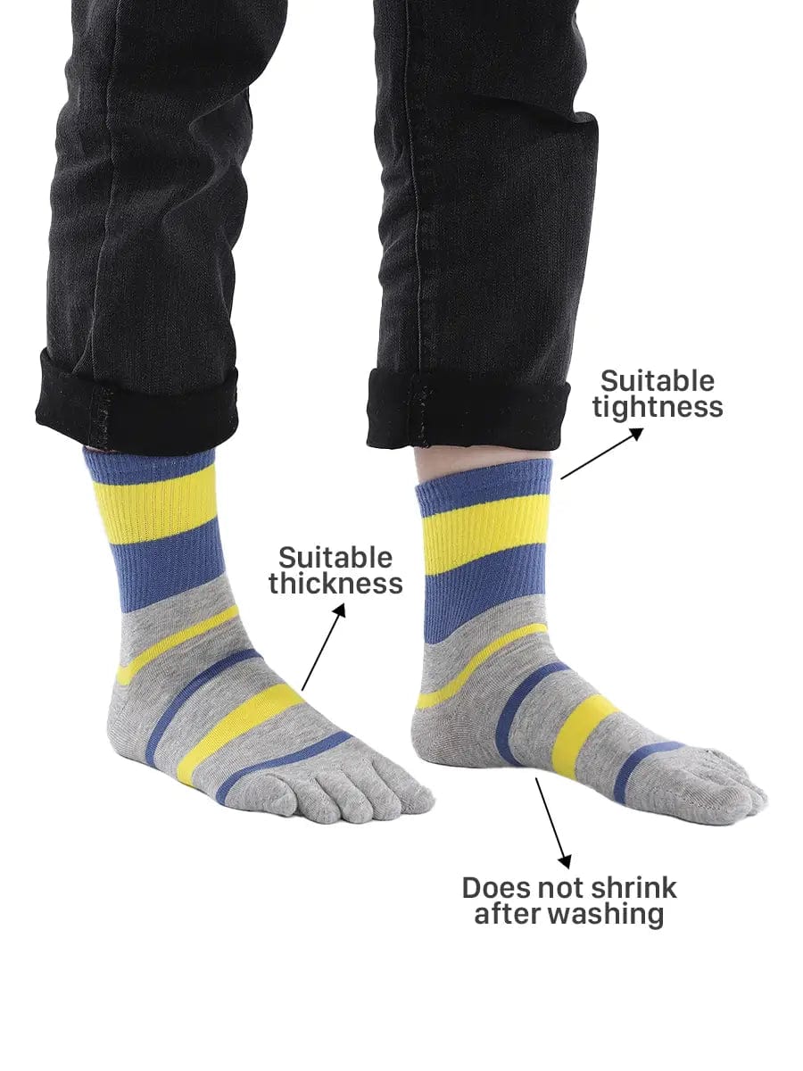 men's Tricolor Striped five finger Toe Socks, purple & grey