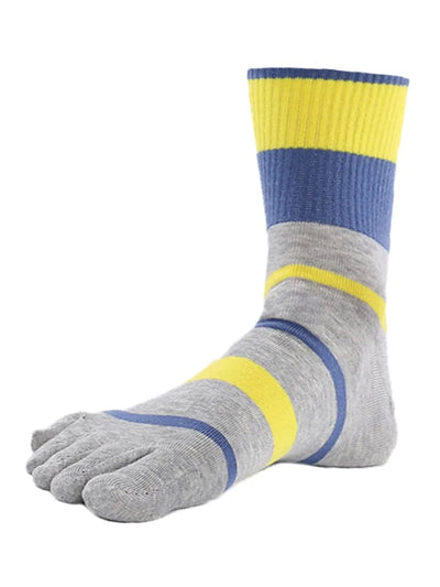 men's Tricolor Striped five finger Toe Socks, purple & grey