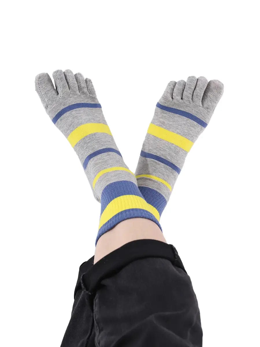 men's Tricolor Striped five finger Toe Socks, purple & grey