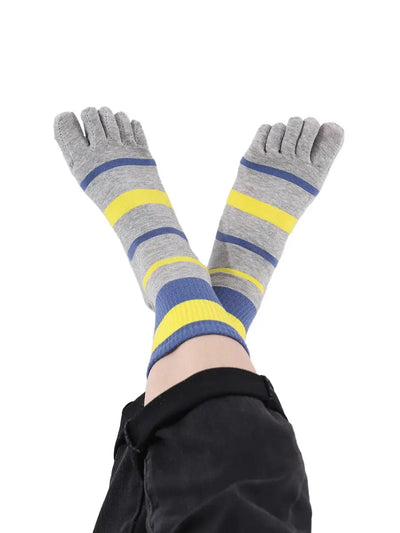 men's Tricolor Striped five finger Toe Socks, purple & grey