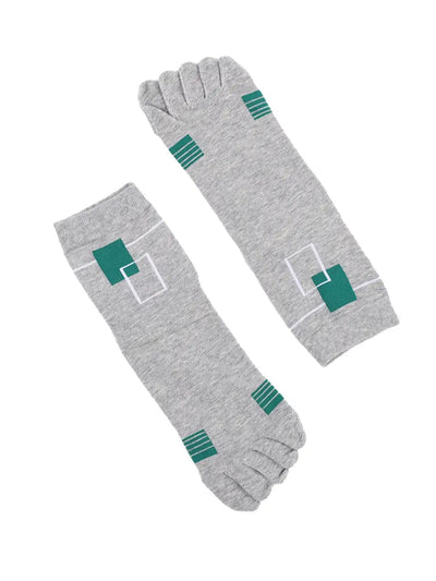 men's five finger cotton socks green square pattern