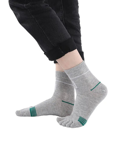 men's five finger cotton socks green square pattern