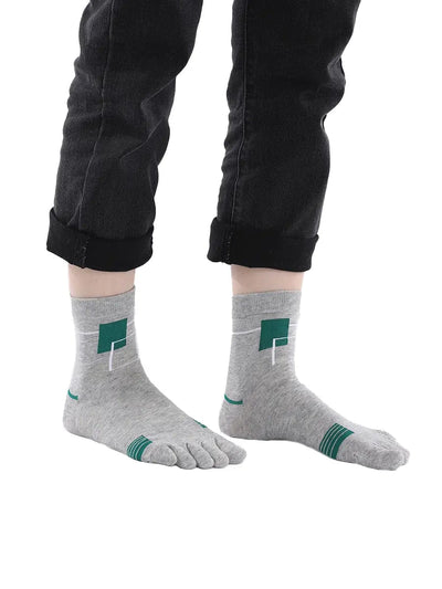 men's five finger cotton socks green square pattern