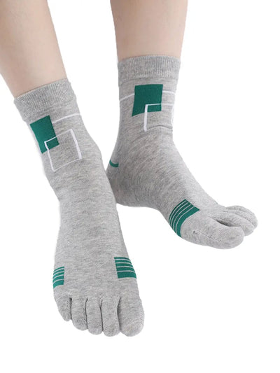 men's five finger cotton socks green square pattern
