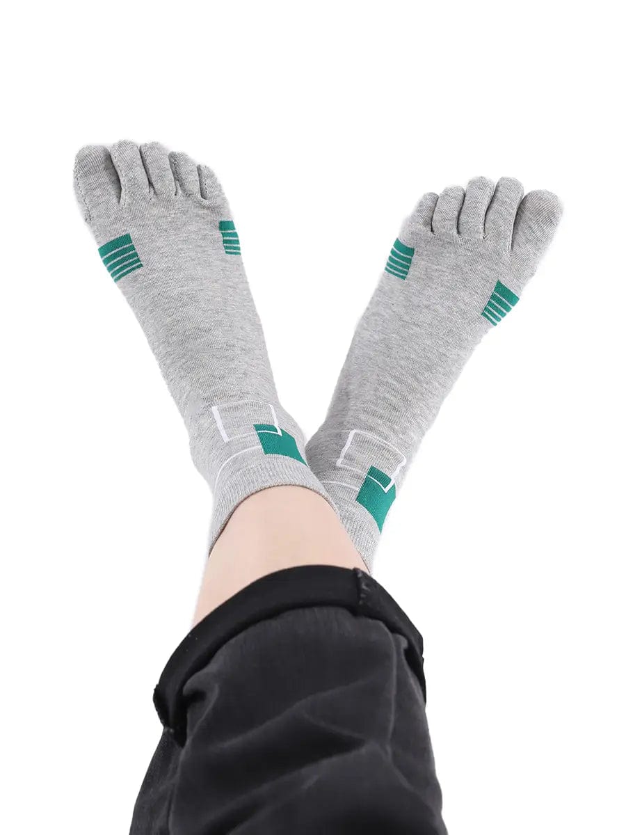 men's five finger cotton socks green square pattern