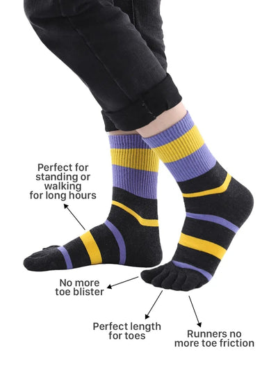 men's Tricolor Striped five finger Toe Socks, purple & black