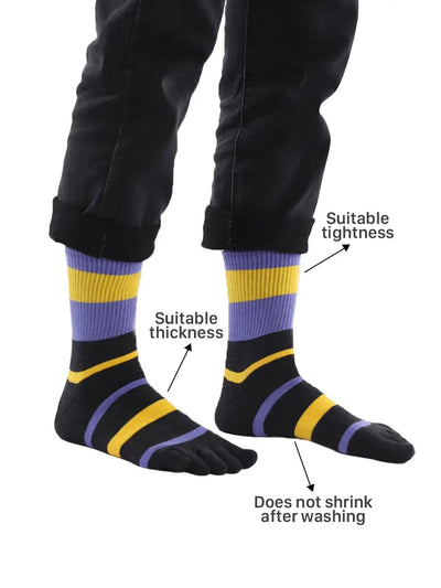men's Tricolor Striped five finger Toe Socks, purple & black