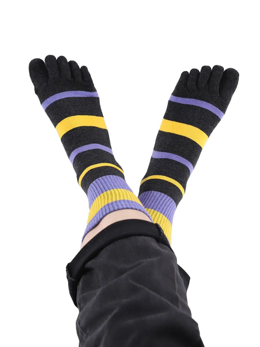 men's Tricolor Striped five finger Toe Socks, purple & black