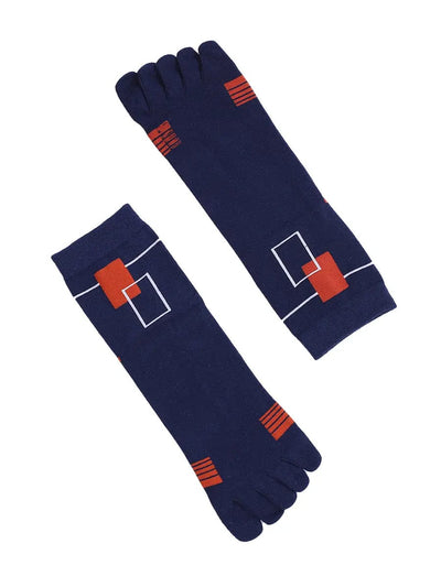 men's five finger cotton socks orange square pattern