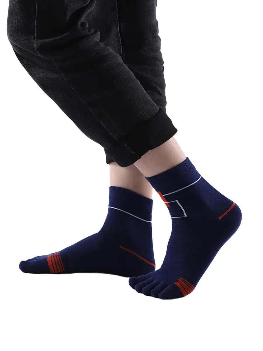men's five finger cotton socks orange square pattern
