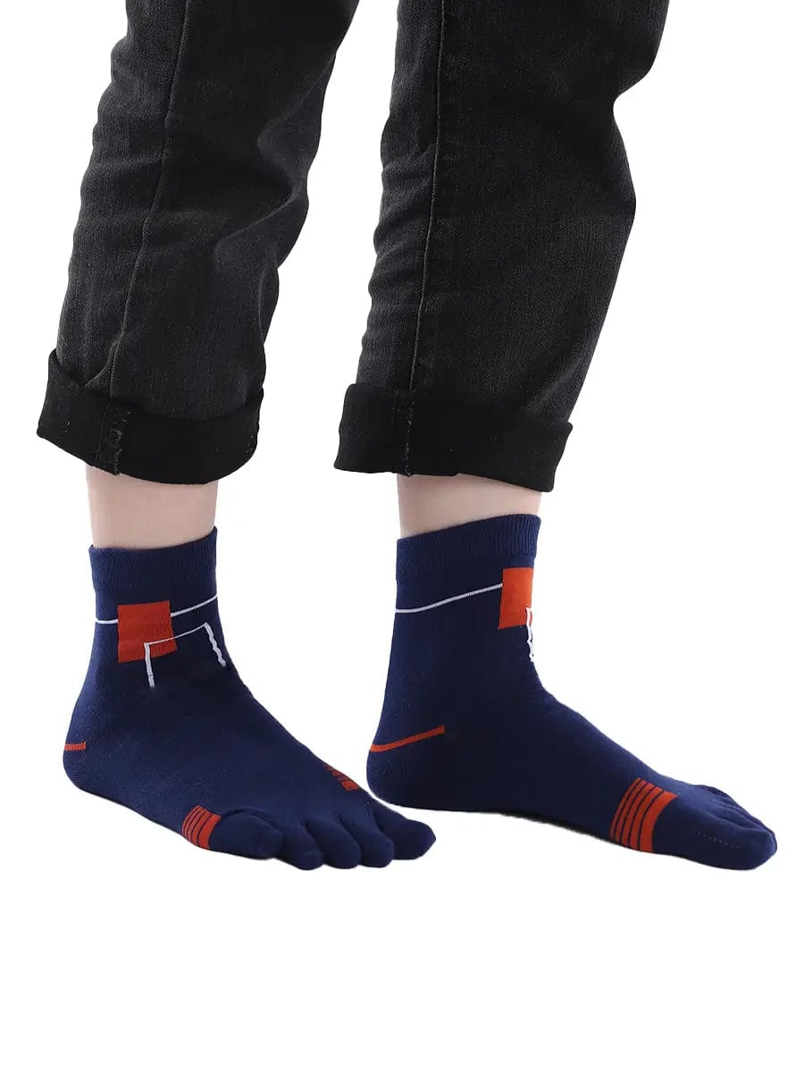 men's five finger cotton socks orange square pattern